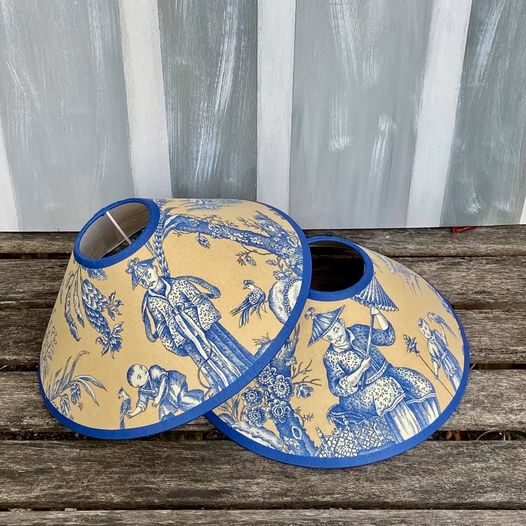 Toile de Jouy Chinoiseries bleue et jaune vue 2