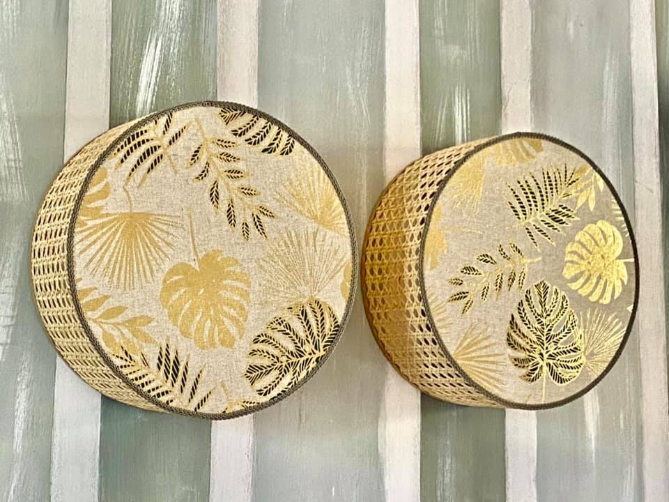 Tissu feuilles de palmier vert et or vue 2