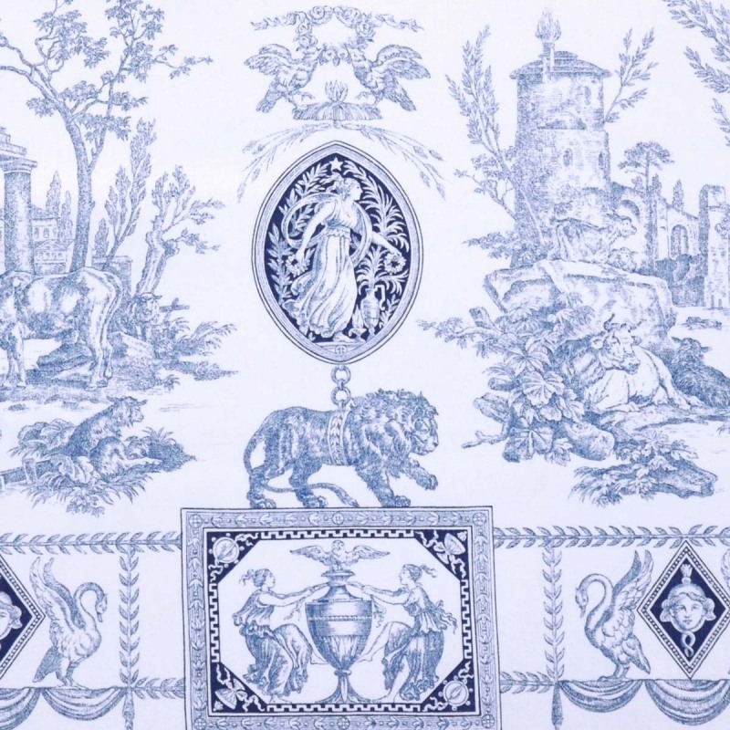 Tissu Toile de Jouy Diane Chasseresse (Casal) fond bleu vue 2