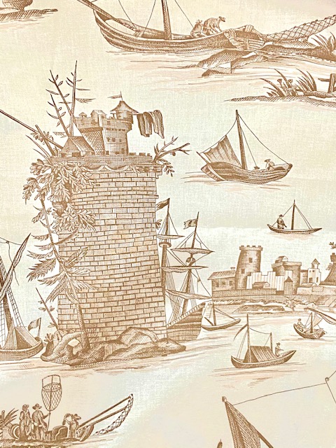 Toile de Jouy "la pèche maritime" fond beige vue 2