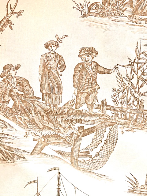 Toile de Jouy "la pèche maritime" fond beige vue 3