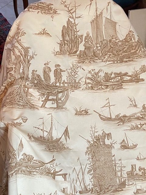 Toile de Jouy "la pèche maritime" fond beige vue 4
