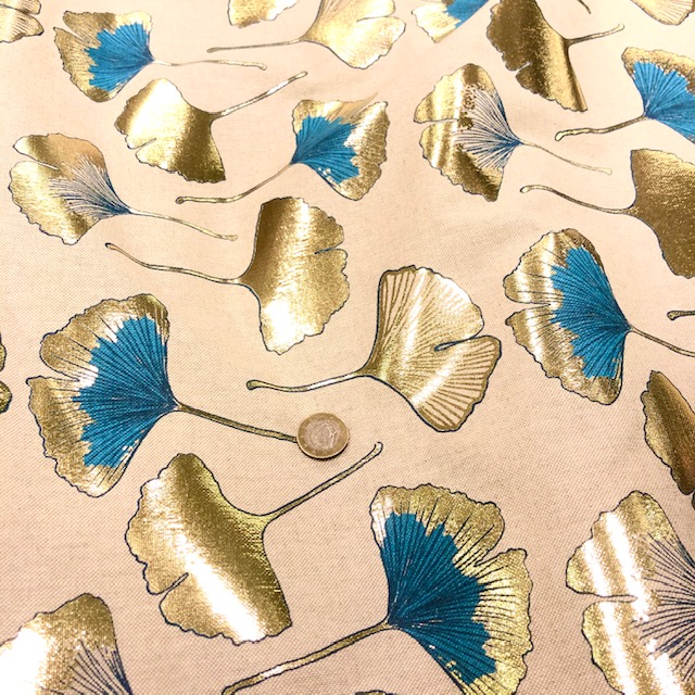 Tissu Ginkgo bleu et or vue 2
