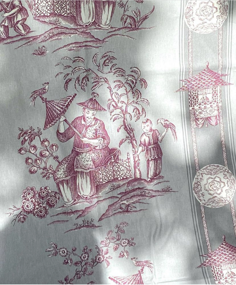 Tissu toile de Jouy chinoiseries fond gris vue 2