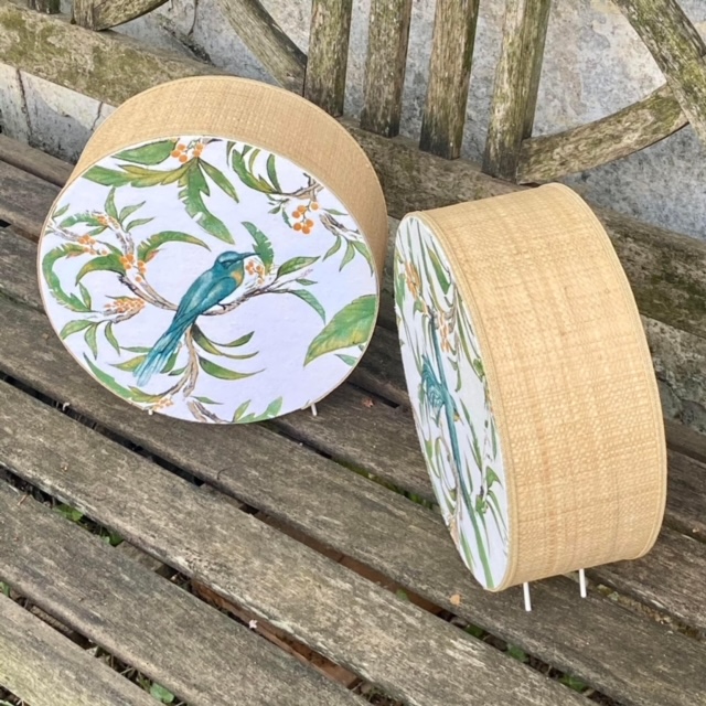 Lampe tambourin, tissu et rabane (plusieurs tailles possibles, tissus au choix) vue 2