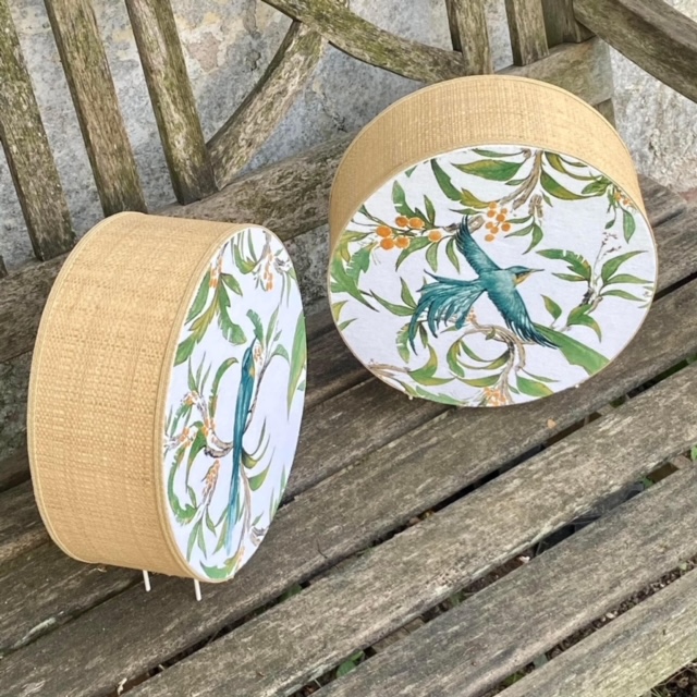 Lampe tambourin, tissu et rabane (plusieurs tailles possibles, tissus au choix) vue 4