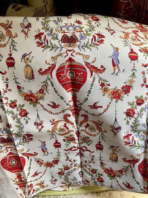 Toile de Jouy montgolfière version rouge orangé vue 2