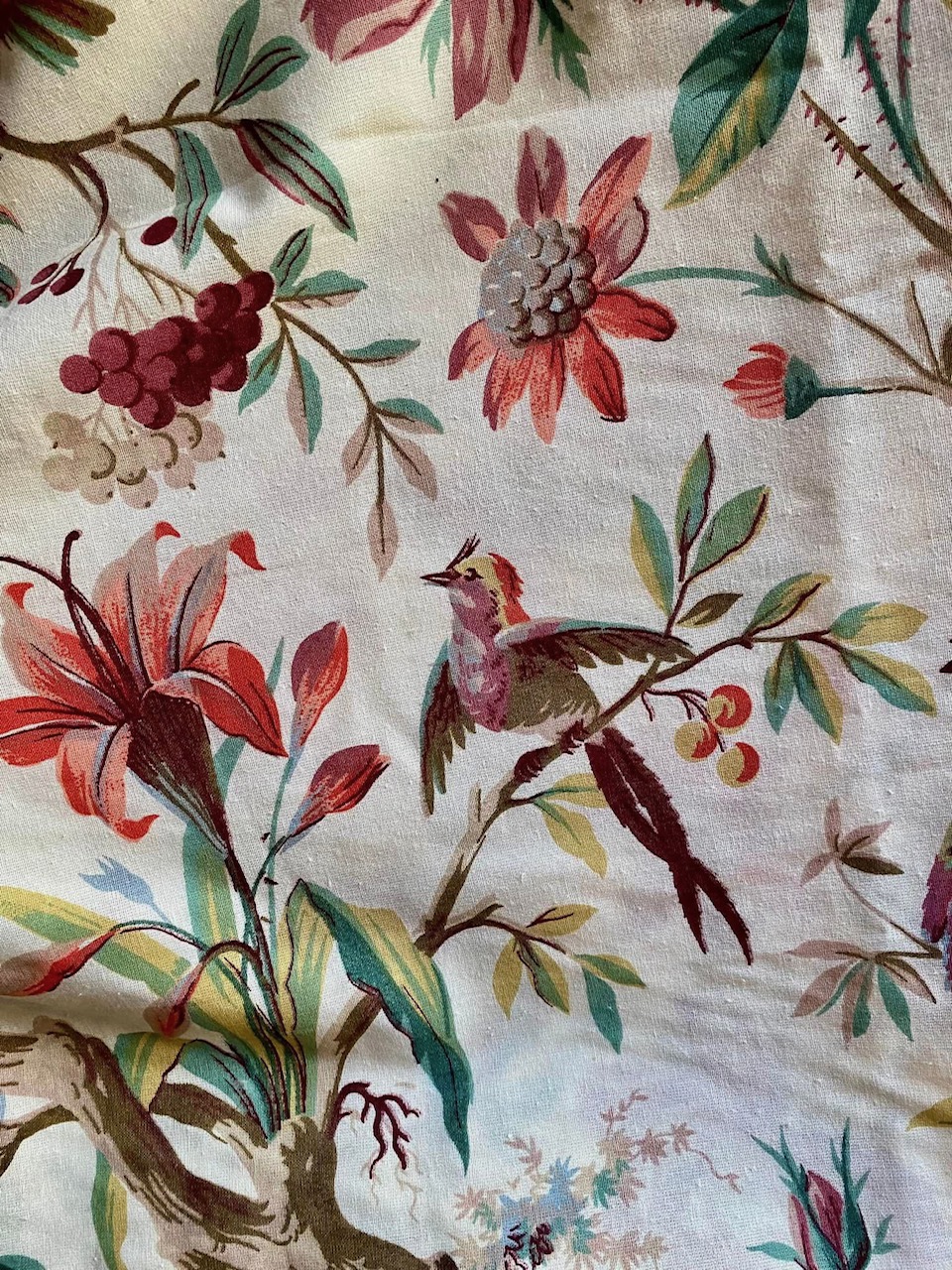 Tissu indienne oiseaux multicolores vert et prune vue 4