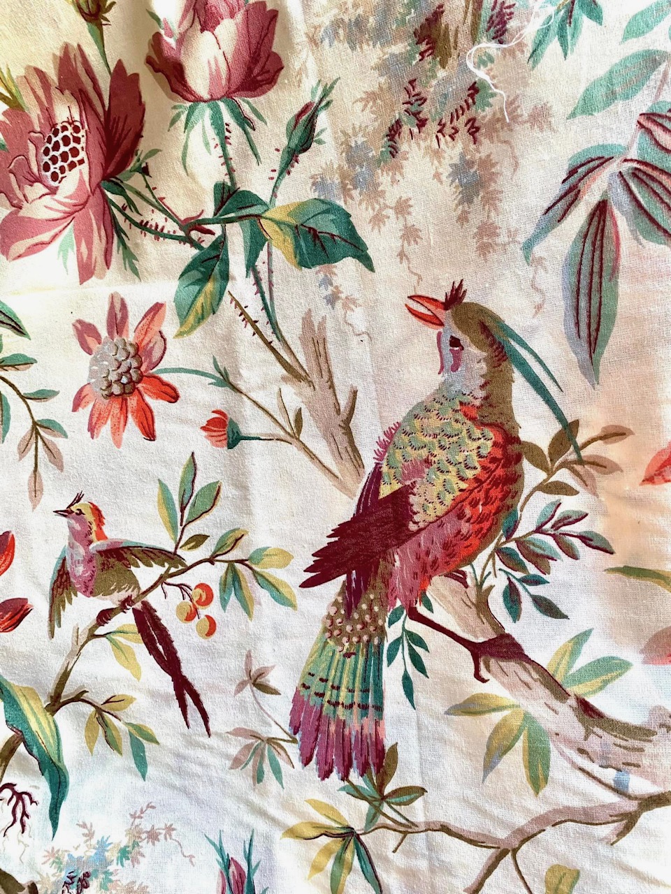 Tissu indienne oiseaux multicolores vert et prune vue 5